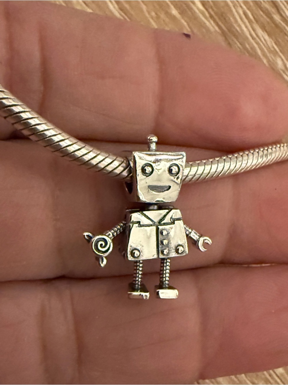 Silver Robot Charm Pendant - Cute Robot With Lollipop